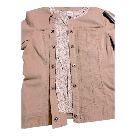 CHICO’S  Jacket Khaki with stitching details and Embellished Snap Front Size 2 - Picture 5 of 13